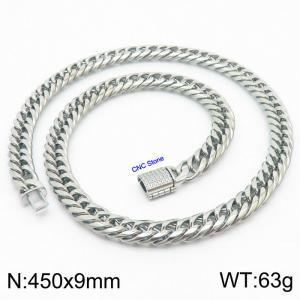 450×9mm Silver Color CNC Stone Clasps Stainless Steel Snake Chain Necklace - KN236197-Z