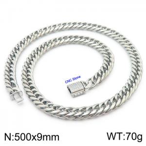 500×9mm Silver Color CNC Stone Clasps Stainless Steel Snake Chain Necklace - KN236198-Z