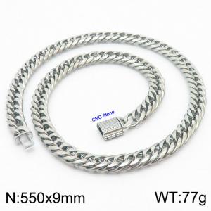 550×9mm Silver Color CNC Stone Clasps Stainless Steel Snake Chain Necklace - KN236199-Z