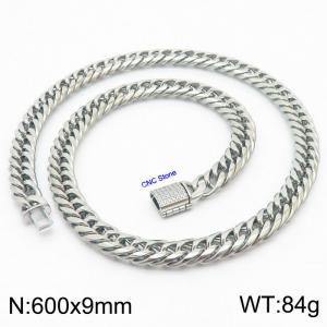 600×9mm Silver Color CNC Stone Clasps Stainless Steel Snake Chain Necklace - KN236200-Z