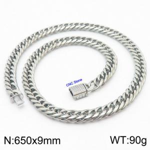 650×9mm Silver Color CNC Stone Clasps Stainless Steel Snake Chain Necklace - KN236201-Z