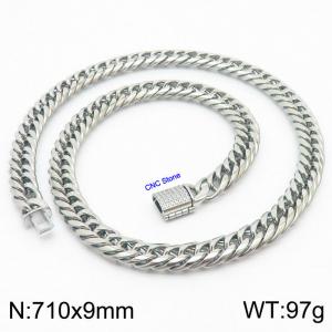 710×9mm Silver Color CNC Stone Clasps Stainless Steel Snake Chain Necklace - KN236202-Z