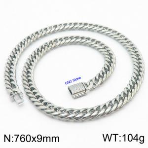 760×9mm Silver Color CNC Stone Clasps Stainless Steel Snake Chain Necklace - KN236203-Z