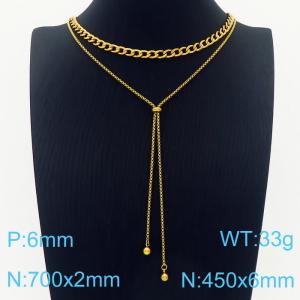 Casual Women 700&450mm Gold-Plated Stainless Steel Double Necklaces - KN236211-Z