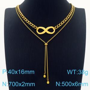 Women 700&500mm Gold-Plated Stainless Steel Double Necklaces with Infinity Mark Charm - KN236217-Z