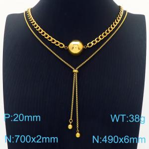 Women 700&490mm Gold-Plated Stainless Steel Double Necklaces with Pearl Charm - KN236219-Z