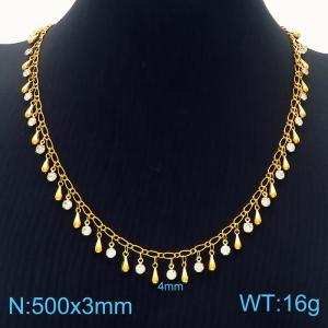 50cm Gold Color Stainless Steel Link Chain Crystal Glass Necklace - KN236238-Z