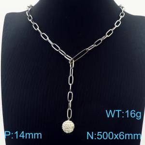 50cm Silver Color Stainless Steel Rhinestone Bead Pendant Square Link Chain Necklace - KN236243-Z