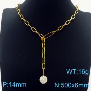 50cm Gold Color Stainless Steel Rhinestone Bead Pendant Square Link Chain Necklace - KN236244-Z