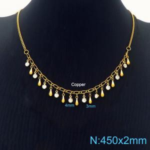 45cm Gold Color Copper Link Chain Crystal Glass Necklace - KN236254-Z