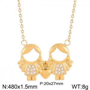 480mm Romantic Gold-Plated Stainless Steel Necklace with Lovely Girls Pendant - KN236257-Z
