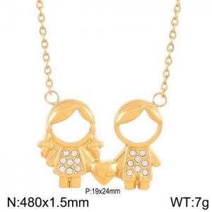 480mm Romantic Gold-Plated Stainless Steel Necklace with Lovely Boy&Girl Pendant - KN236258-Z