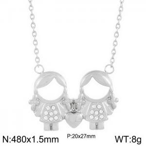 480mm Romantic Stainless Steel Necklace with Lovely Girls Pendant - KN236260-Z