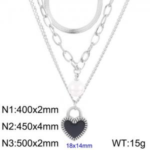 Fashion French stainless steel triple layer wear small pearl drop glue peach heart necklace women - KN236277-Z