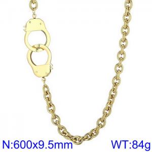 600mm Gold-Plated Stainless Steel Links Necklace with Original Handcuffs Clasp - KN236323-Z