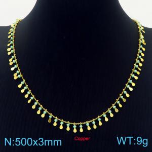 500mm Gold-Plated Copper Necklace with All-round Green Charms - KN236361-Z