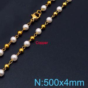 500mm Women Gold-Plated Copper&Pearl LinksNecklace - KN236369-Z