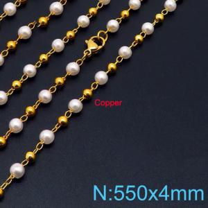 550mm Women Gold-Plated Copper&Pearl LinksNecklace - KN236370-Z