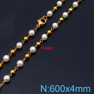 600mm Women Gold-Plated Copper&Pearl LinksNecklace - KN236371-Z