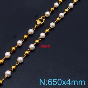 650mm Women Gold-Plated Copper&Pearl LinksNecklace - KN236372-Z