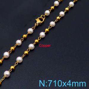 710mm Women Gold-Plated Copper&Pearl LinksNecklace - KN236373-Z