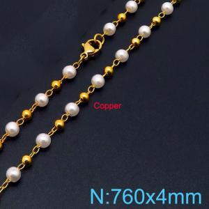 760mm Women Gold-Plated Copper&Pearl LinksNecklace - KN236374-Z