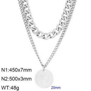 Fashion trend personality stainless steel Queen of England head pendant double necklace - KN236392-Z