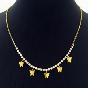 Link Chain Stainless Steel Necklace Women With Butterflies Stone Accessories Gold Color - KN236402-HM