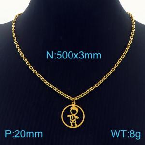 Women 500mm Gold-Plated Stainless Steel Necklace with Abstract Boy Pattern Pendant - KN236434-Z