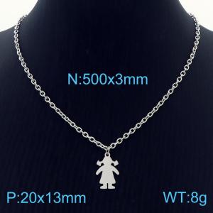 Women 500mm Links Stainless Steel Necklace with Girl Shape Pendant - KN236435-Z