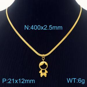 Women 400mm Gold-Plated Stainless Steel Snake Bone Necklace with Abstract Kid Pendant - KN236438-Z