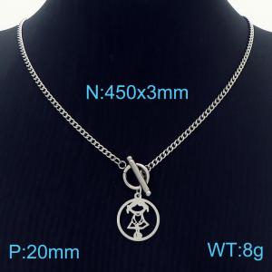 Women 450mm Stainless Steel OT Clasp Necklace with Abstract Girl Pattern Pendant - KN236439-Z