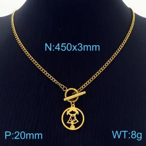 Women 450mm Gold-Plated Stainless Steel OT Clasp Necklace with Abstract Girl Pattern Pendant - KN236440-Z