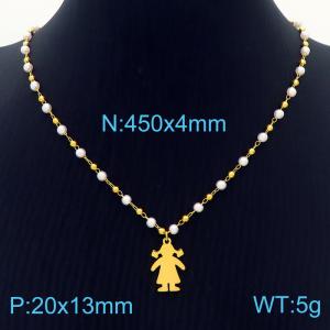 45cm Imitation Pearl Beads Link Chain Gold Color Stainless Steel Girl Pendant Necklace - KN236448-Z