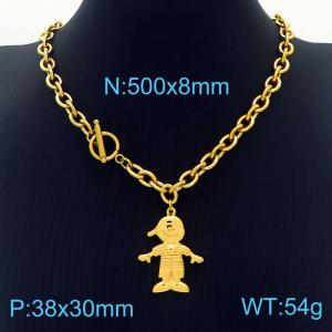 OT Clasp O Link Chain Gold Color Stainless Steel Boy Pendant Necklace - KN236453-Z