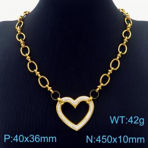 45cm Gold Color Stainless Steel Heart Pendant Link Chain Necklace - KN236485-Z