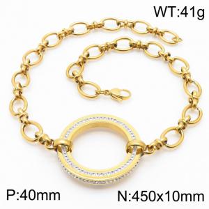 45cm Gold Color Stainless Steel Circle Rhinestone Link Chain Necklace - KN236487-Z