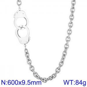 60cm Silver Color O Link Chain Stainless Steel Handcuff Lock Necklace - KN236490-Z