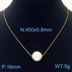 Stainless steel gold-plated snake bone chain pearl pendant necklace - KN236533-HR