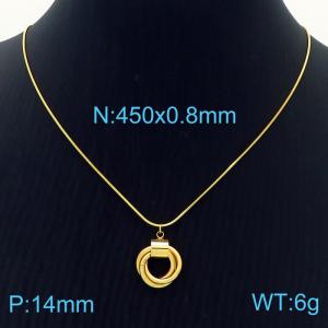 Gold Round Ring Wrapped Pendant Snake Bone Chain Stainless Steel Necklace - KN236535-HR