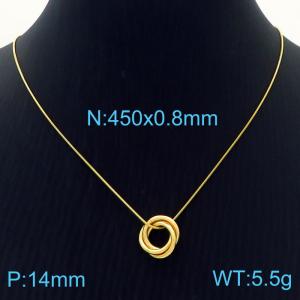 Gold Round Ring Wrapped Pendant Snake Bone Chain Stainless Steel Necklace - KN236537-HR