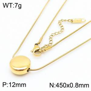 Gold Round Bean Snake Bone Chain Stainless Steel Pendant Necklace - KN236547-HR