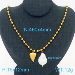 4mm Heart & Shell Pearl Stainless Steel Bead Necklace Gold Color - KN236595-Z