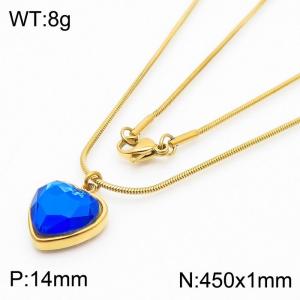 1mm Heart Pendant Dark Blue Zircon Stainless Steel Necklace Gold Color - KN236596-Z