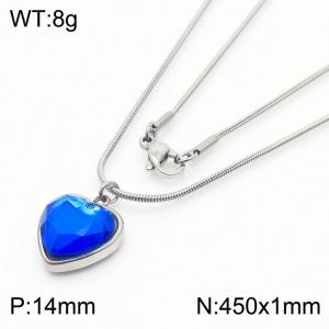 1mm Heart Pendant Dark Blue Zircon Stainless Steel Necklace Silver Color - KN236597-Z