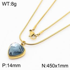1mm Heart Pendant Light Blue Zircon Stainless Steel Necklace Gold Color - KN236598-Z