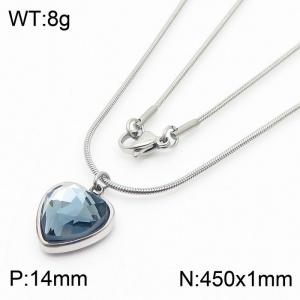1mm Heart Pendant Light Blue Zircon Stainless Steel Necklace Silver Color - KN236599-Z