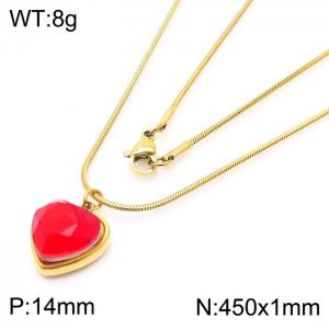 1mm Heart Pendant Red Zircon Stainless Steel Necklace Gold Color - KN236600-Z