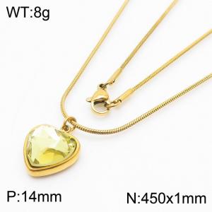 1mm Heart Pendant Light Yellow Zircon Stainless Steel Necklace Gold Color - KN236606-Z