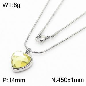 1mm Heart Pendant Light Yellow Zircon Stainless Steel Necklace Silver Color - KN236607-Z